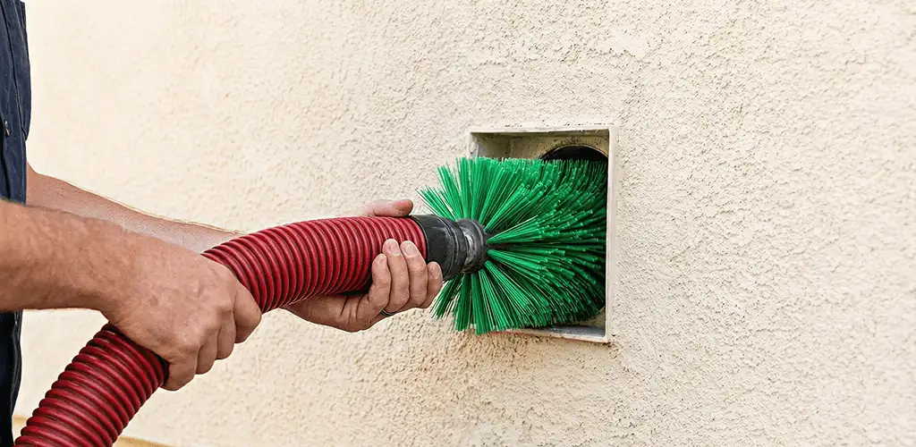 Air duct cleaning brush removing debris from a vent opening in Rockford, IL