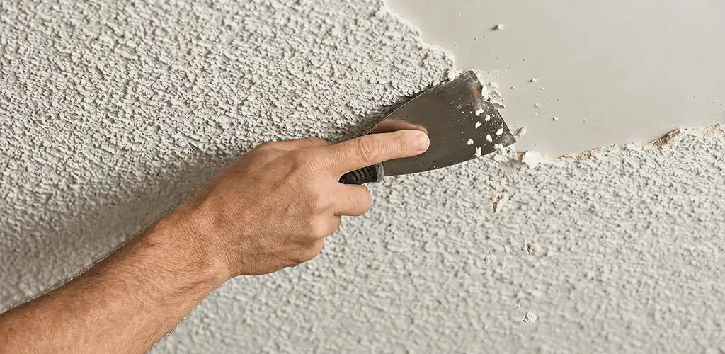 Popcorn ceiling removal scraping off textured ceiling finish in Rockford, IL