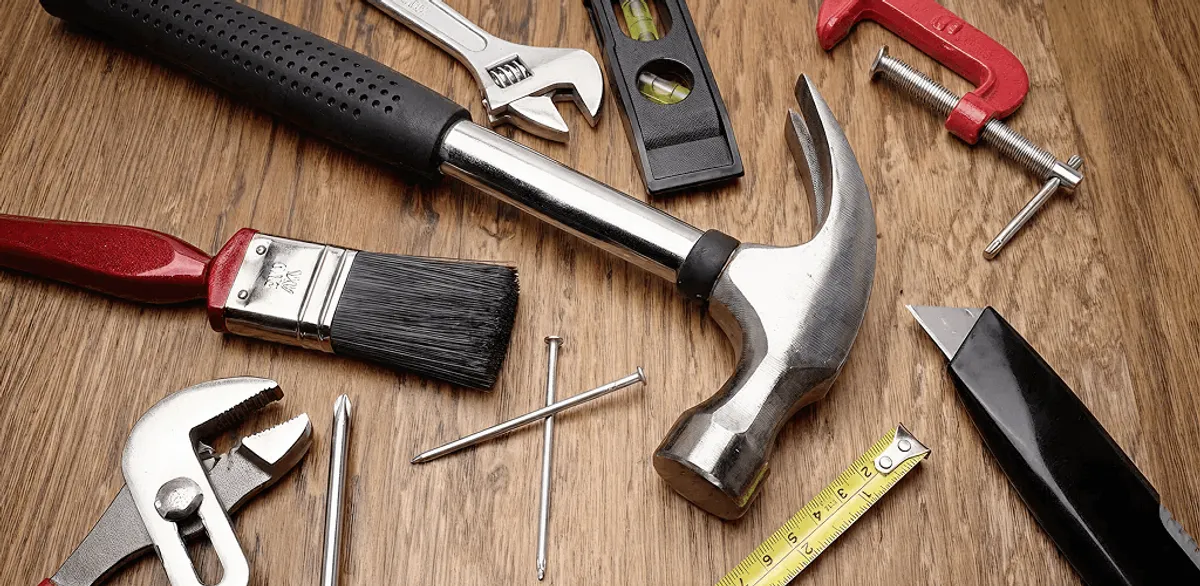 Handyman tools laid out for home repair and maintenance work in Rockford, IL