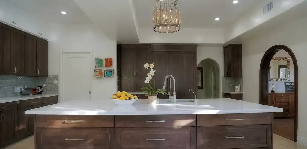 Cabinet refacing project with updated kitchen cabinets and island in Rockford, IL
