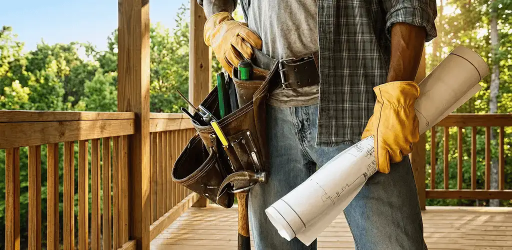 Professional handyman with tool belt ready for home repairs in Rockford, IL